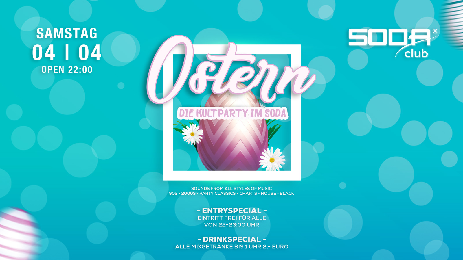 Einbecks größte Osterparty im Soda Club: Freier Eintritt zum Start und Mixgetränke für 2 Euro